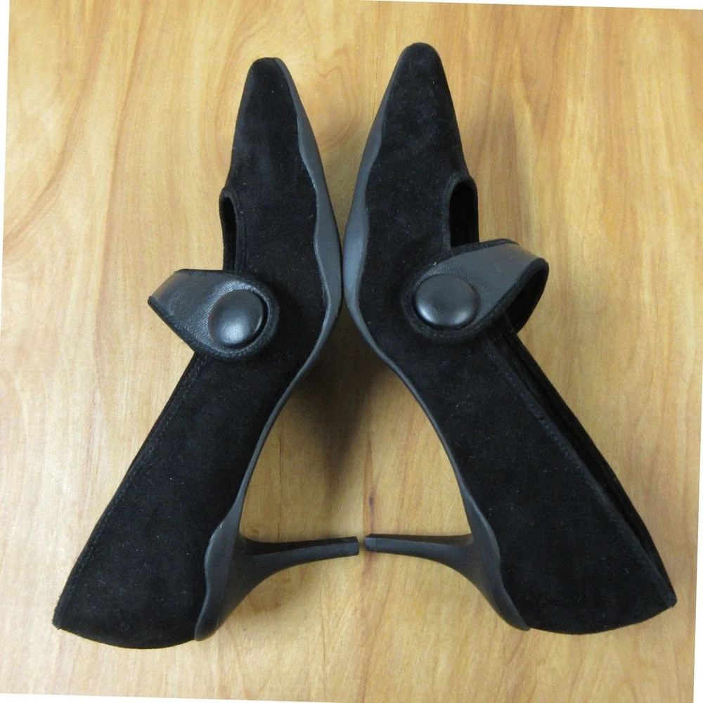 LOGO Lori Goldstein Jesse Black Suede Pointed Toe Mary Jane Pumps Sz 7 Shoes NEW